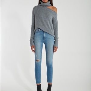 Grey Long Sleeve Halter One Shoulder Blouse